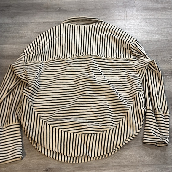 Anthropologie Pilcro striped cotton sweatshirt oversized grommets black-cream S - Picture 8 of 8